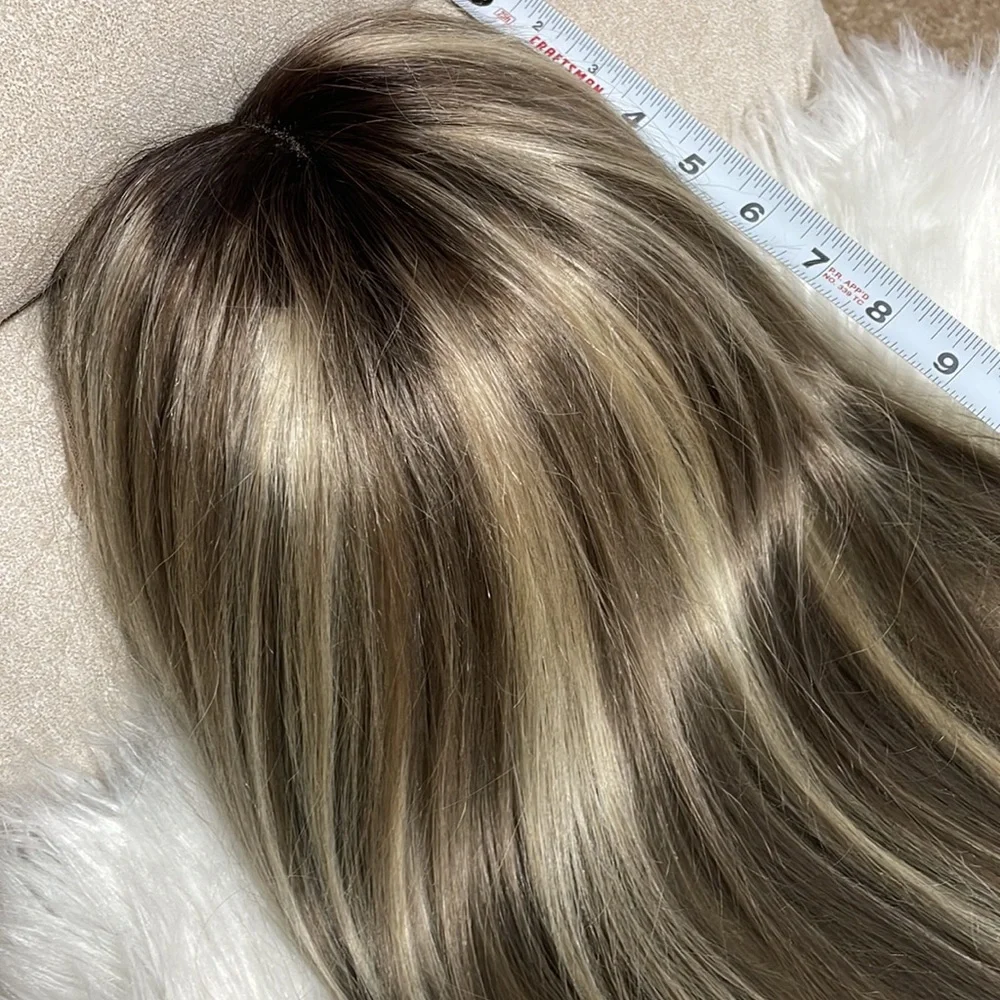 NWT ash blonde human hair wig highlights 100%virgin Remy preplucked hand tied 32